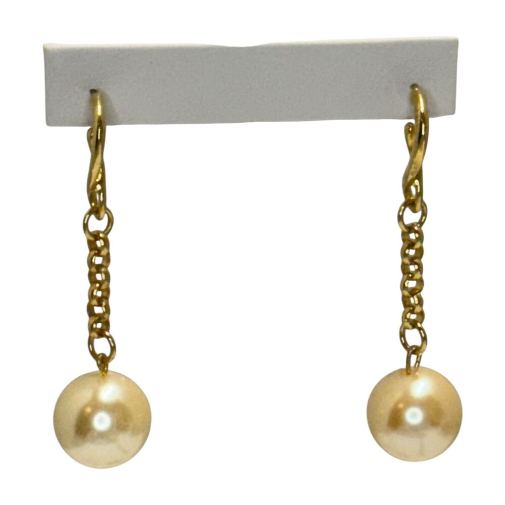 Vintage Gold-Tone Dangle Pearl Drop Chain Earrings Women Elegant Fashion Jewelry - Picture 4 of 6
